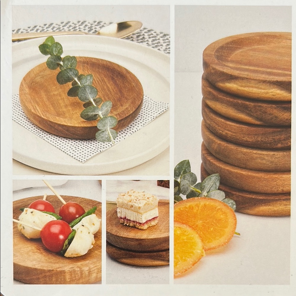 NWT Sealed Acacia Wood Appetizer Plates set of 4
